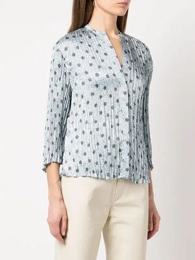 VINCE  Plus Size Blue Floral-Print Pleated Blouse Size 1X